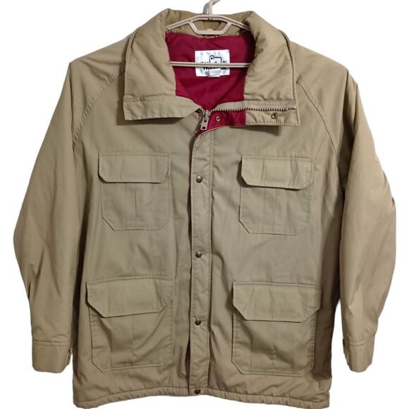 Vintage Woolrich Field Coat XL Mens Tan Beige Red Lining Utility Cargo Pockets - Picture 8 of 16